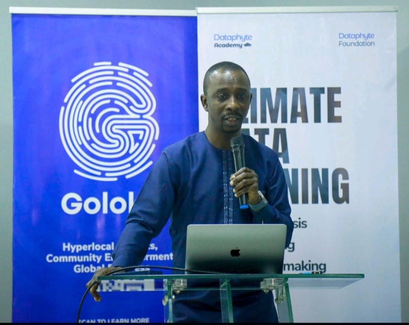 Joshua Olufemi speaking at a Dataphyte event